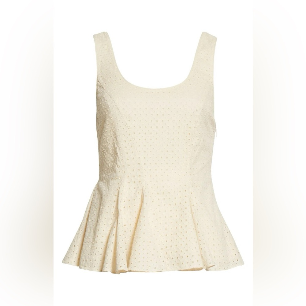 Rebecca Taylor Lyra Godet Tank Top 100% Cotton Peplum Ivory Eyelet Lace size 4